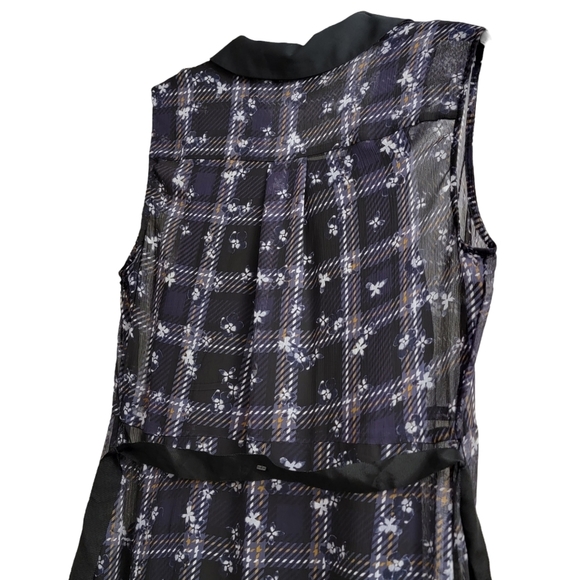 Navy Blue & Black Plaid Midi Ruffle High Low Butterfly Peter Pan Collar Size Med - Picture 12 of 13